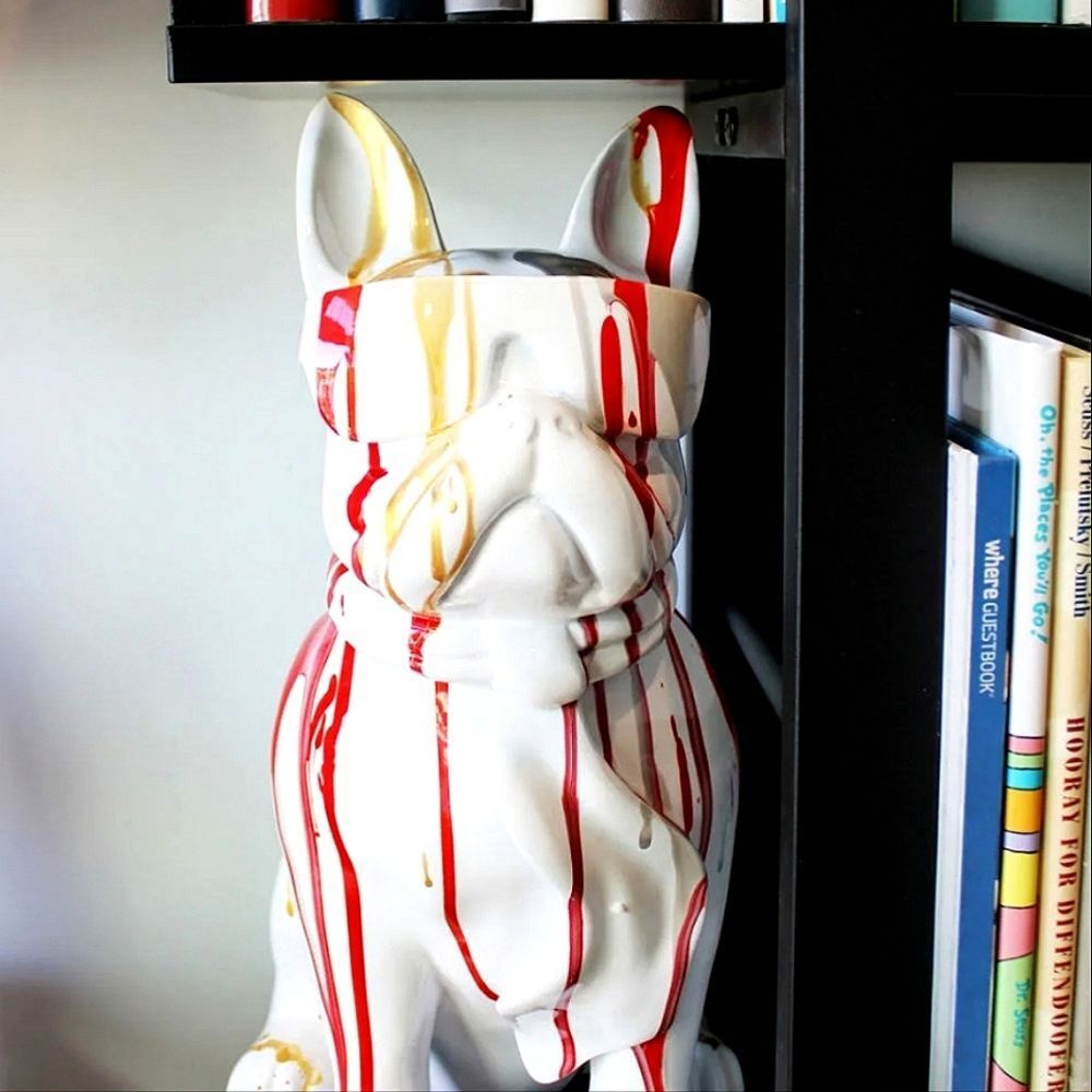 Interior Illusions White Gold Expressionist Drip French Bulldog w/Glasses Statue